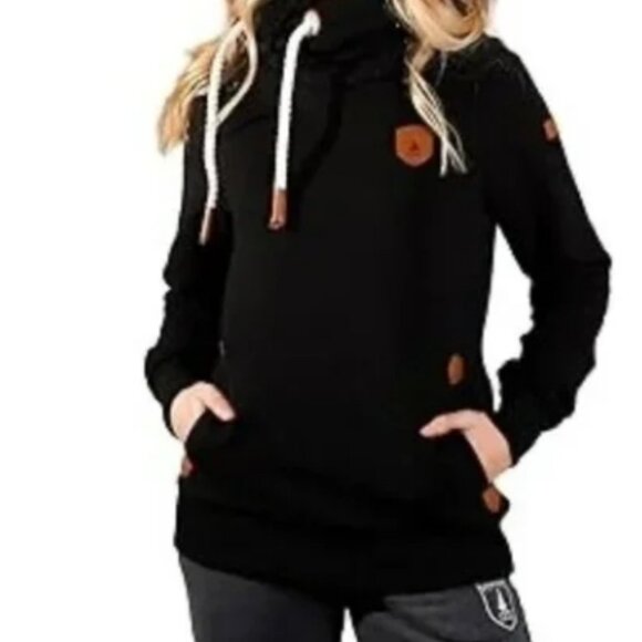 Wanakome ARTEMIS Black Hoodie Sweatshirt Sz L Drawstring Neck Pockets Pullover - Picture 4 of 6